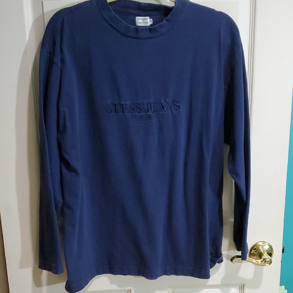 Vintage Guess Long Sleeve Navy Blue Shirt Small